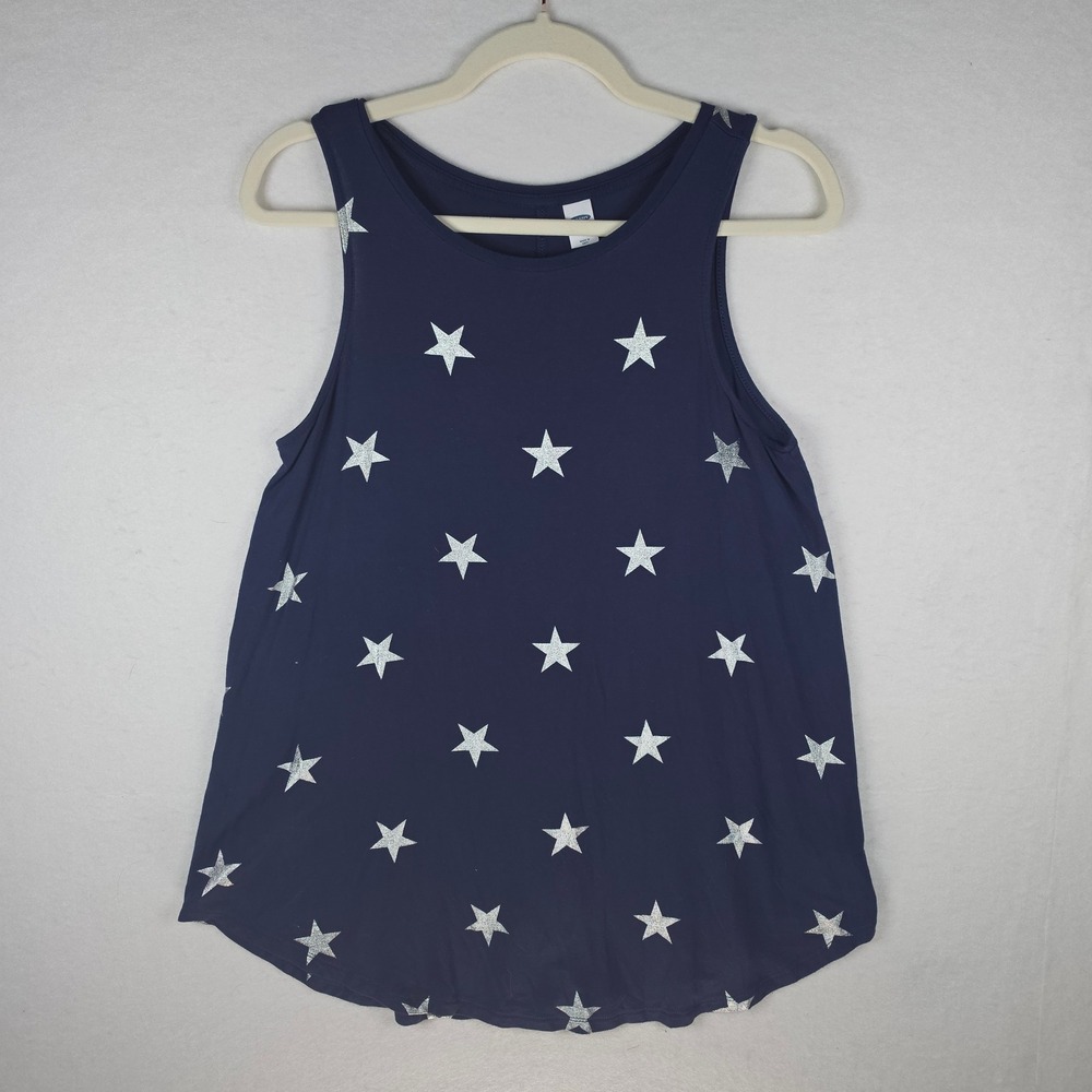 Old Navy Luxe Swing Tank Top Navy Silver Metallic Stars Small